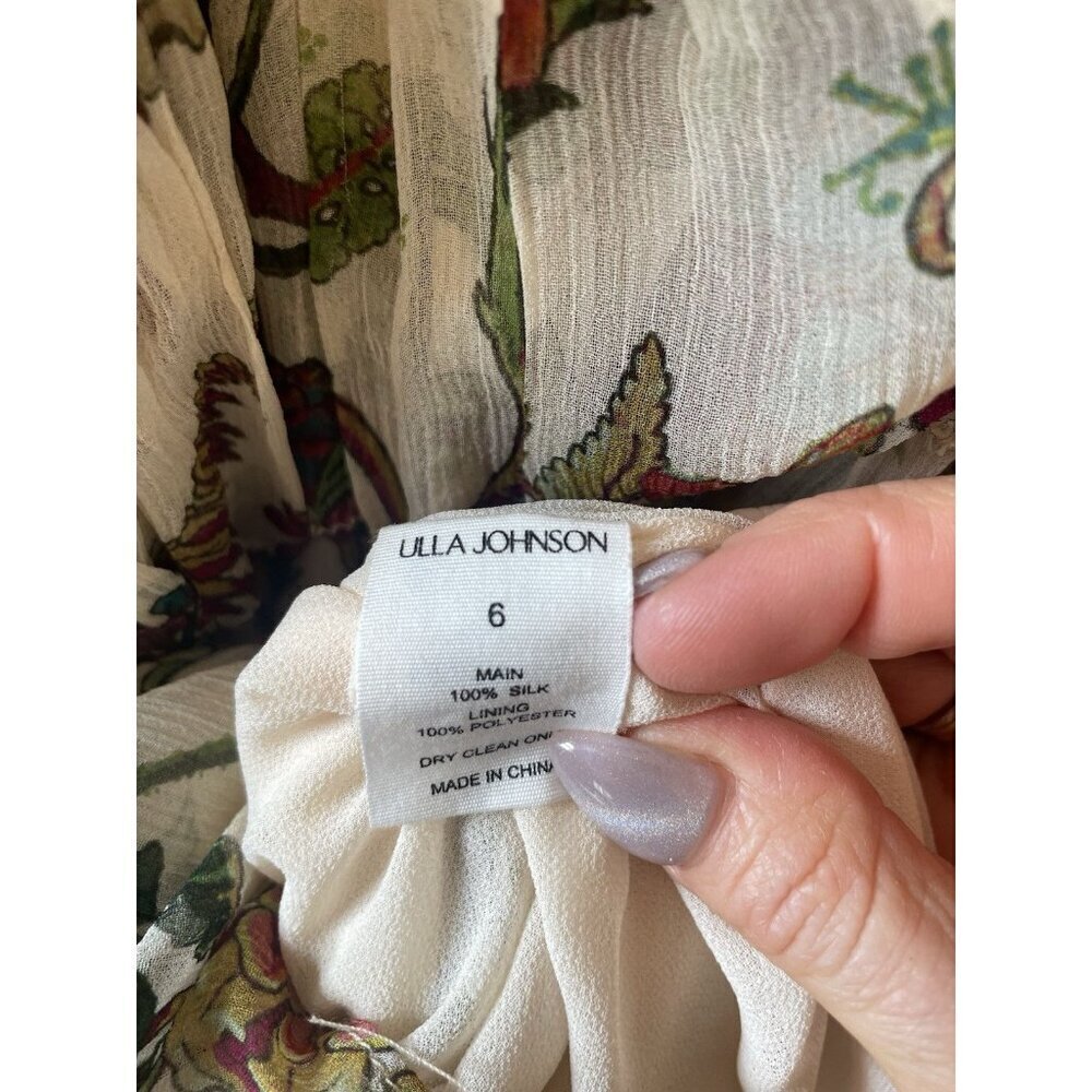 NWT Silk Ulla Johnson Adrienne Midi Dress w/ Ruffles Ecru Floral Size 6 - Picture 11 of 15